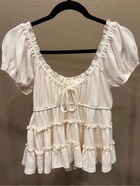 Altar'd State Cream Ruffle Tie-Front Crop Top